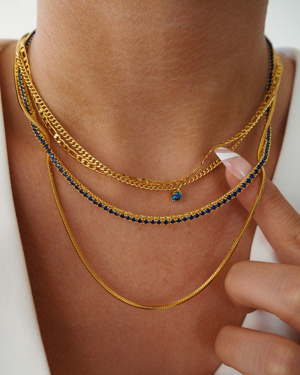 Bardot Stud Necklace - Blue Sapphire - Gold — alternate angle