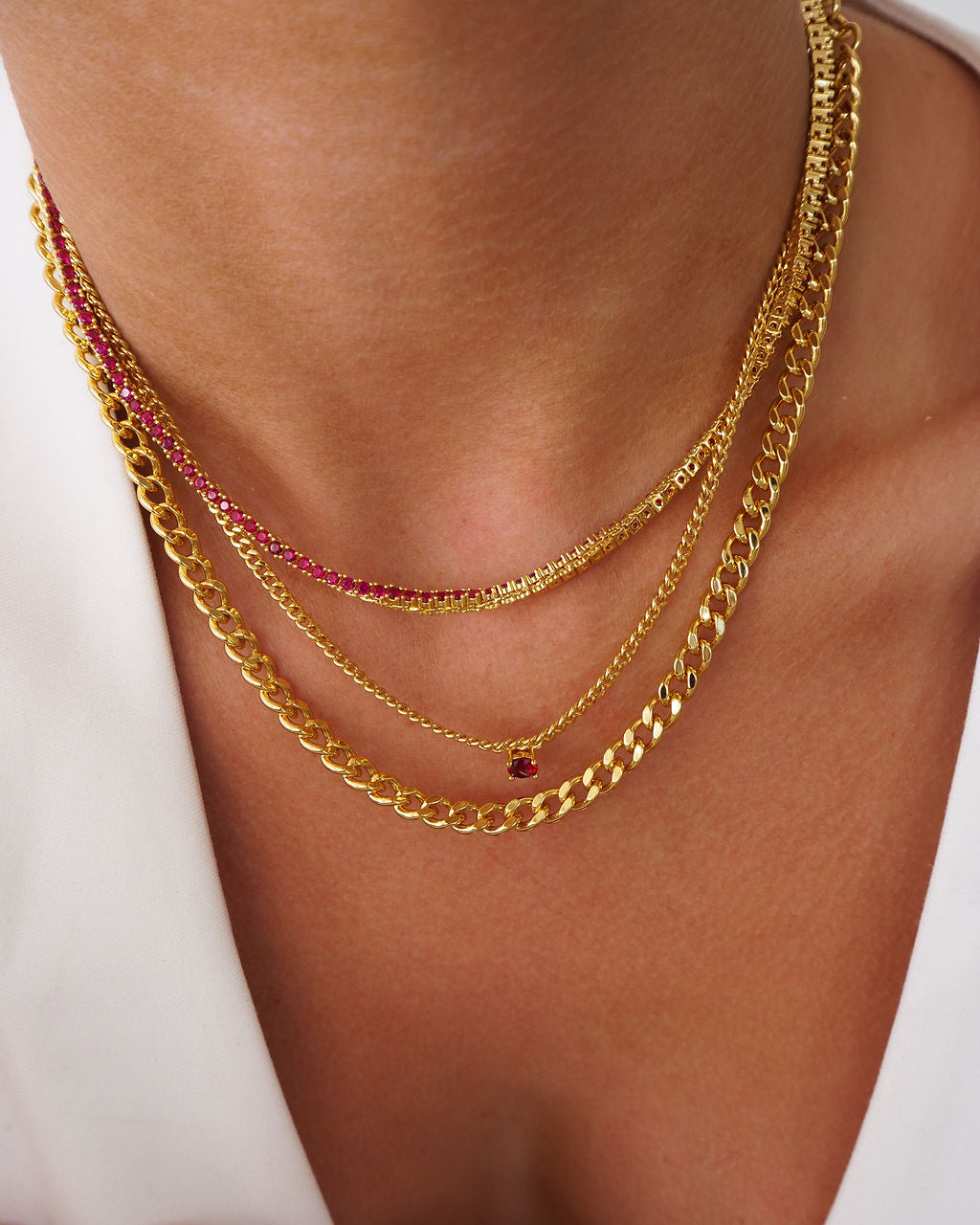 Mini Ballier Necklace - Ruby Red - Silver — alternate view