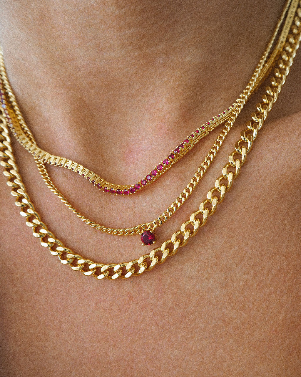 Bardot Stud Necklace - Ruby Red - Gold — alternate view