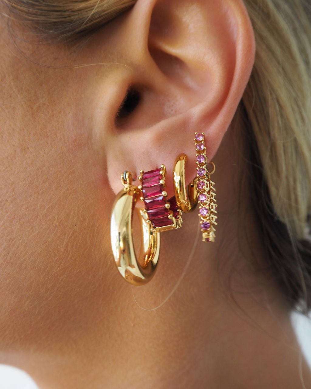 Ballier Chain Studs - Pink - Gold — alternate view