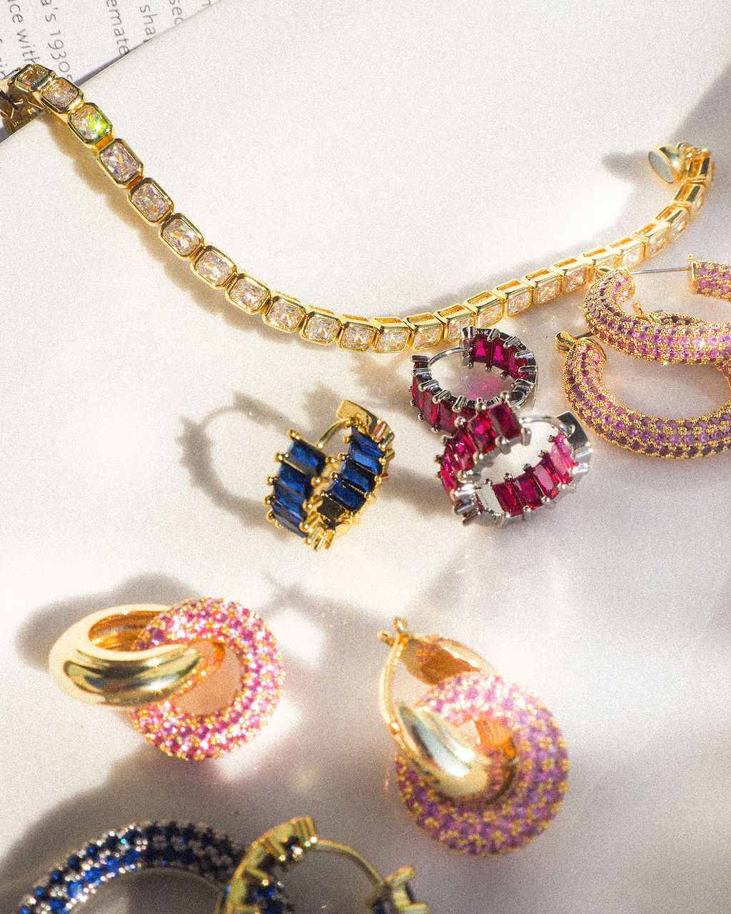 Pavé Interlock Hoops - Pink - Gold — another angle