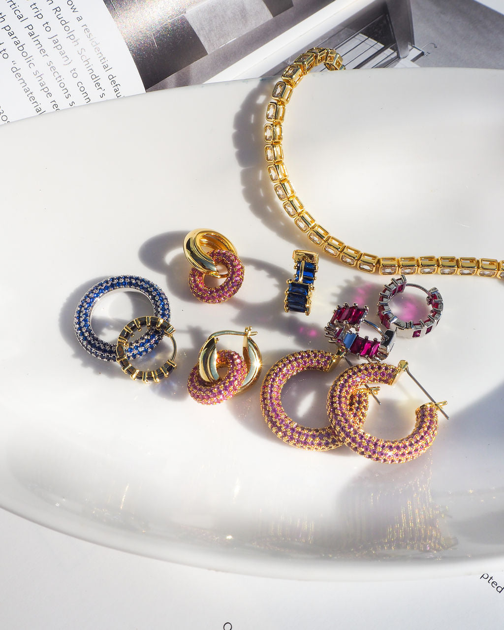 Pavé Baby Amalfi Hoops - Pink - Gold — alternate angle