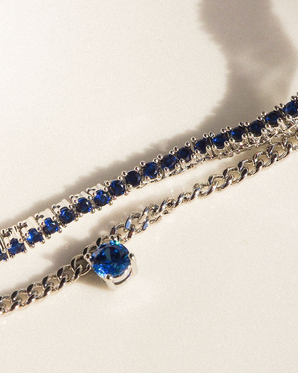 Bardot Stud Necklace - Blue Sapphire - Silver — alternate view