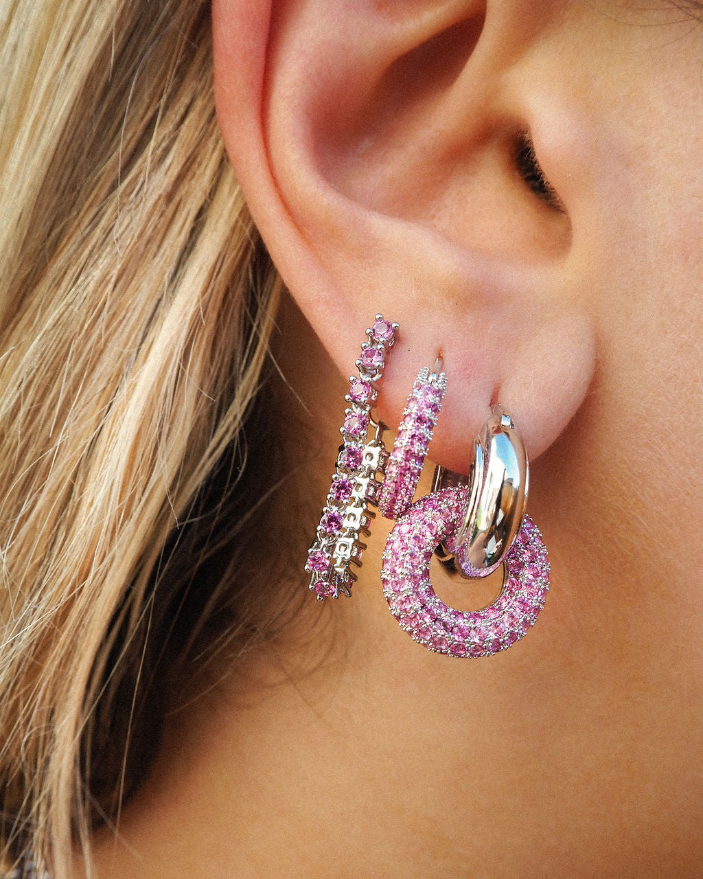 Ballier Chain Studs - Pink - Silver — alternate view