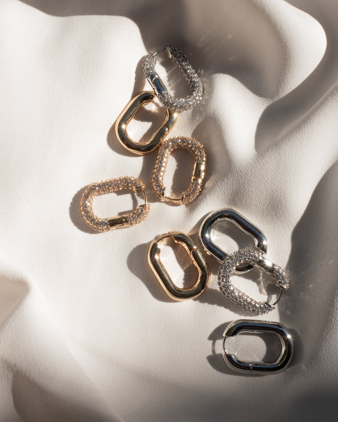 XL Pavé Chain Link Hoops - Silver — another angle 3