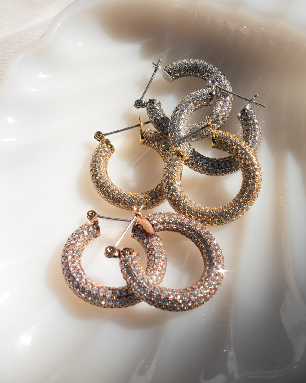Pave Baby Amalfi Hoops- Gold — alternate view 2