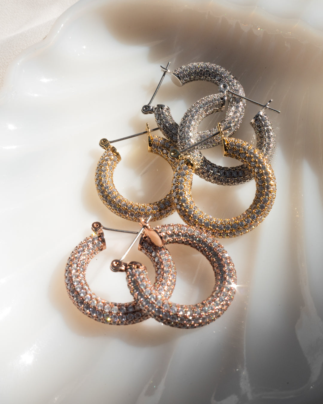 Pave Baby Amalfi Hoops- Gold — alternate view 2