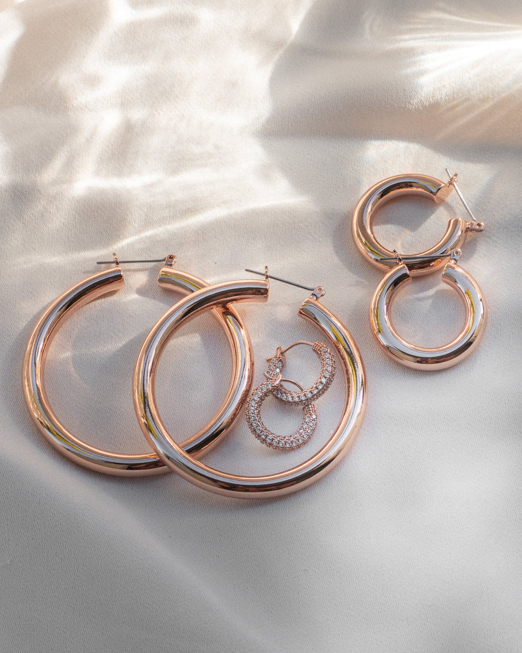 Pavé Amalfi Huggies - Rose Gold - Earrings — alternate angle