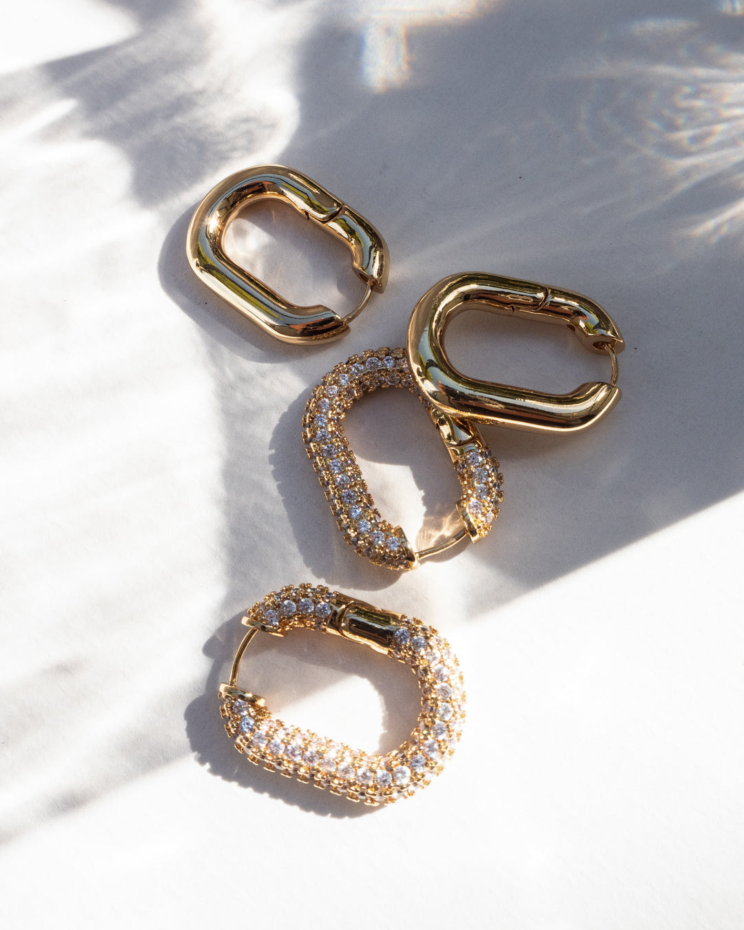 XL Pavé Chain Link Hoops - Gold — another angle
