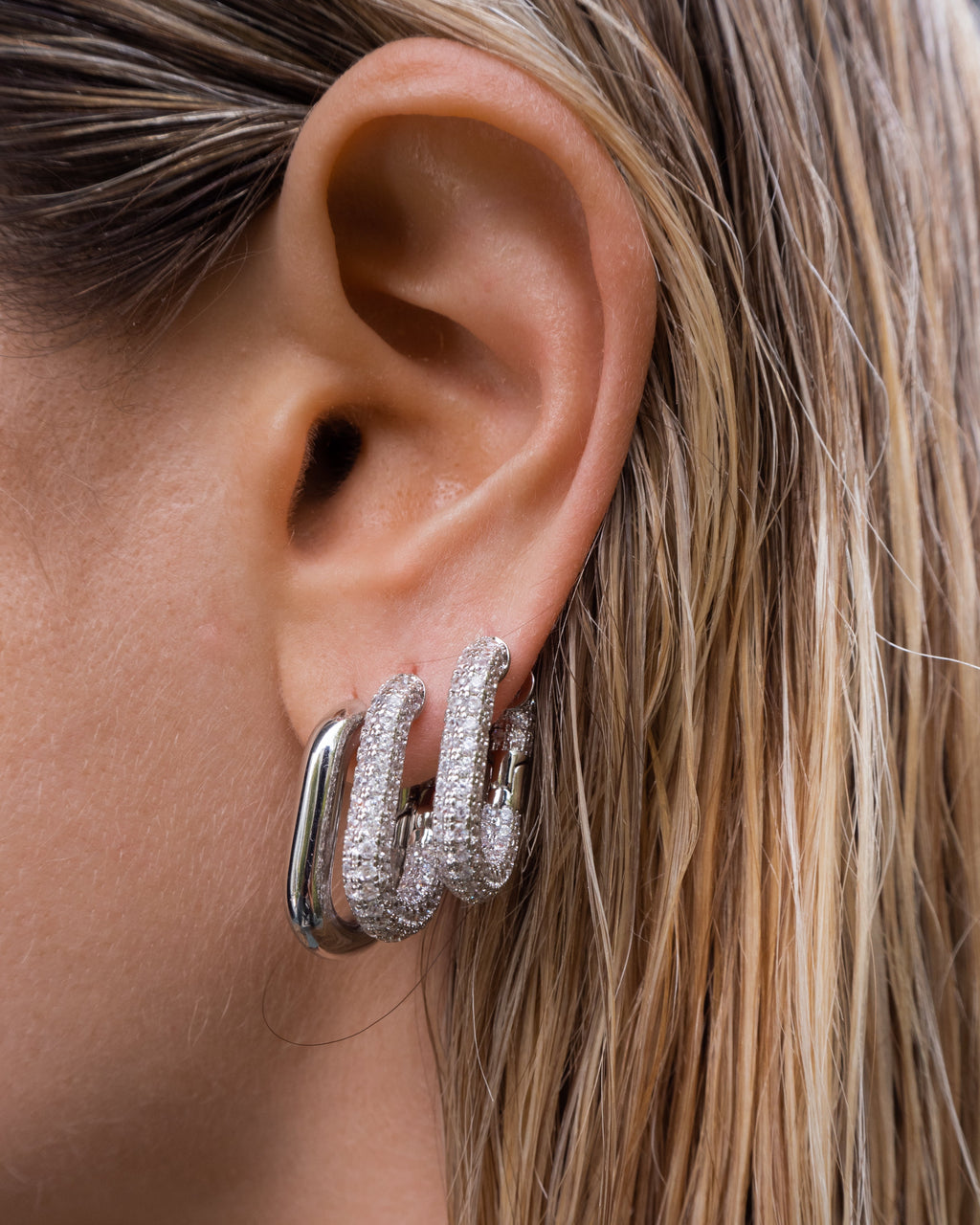 XL Chain Link Hoops - Silver — another angle 2