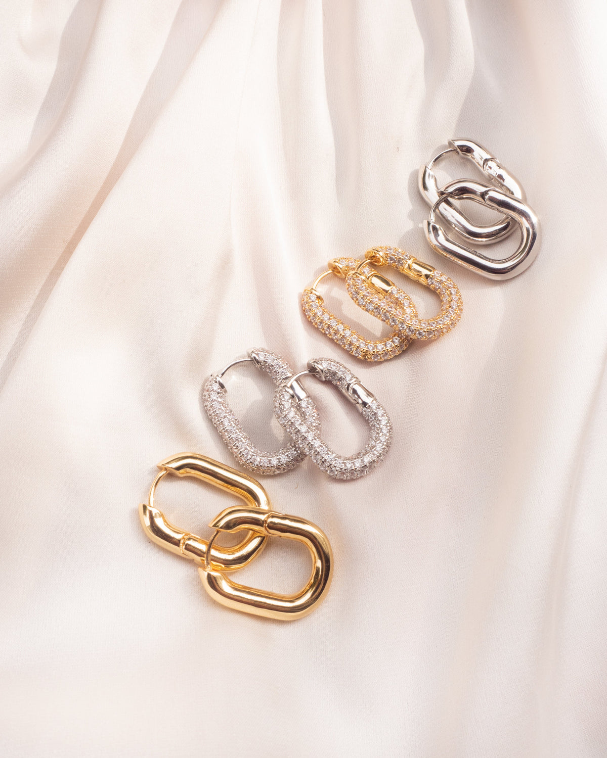 XL Pavé Chain Link Hoops - Silver — alternate view 2 2