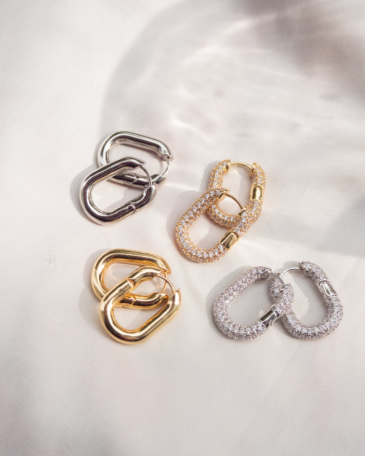 XL Pavé Chain Link Hoops - Silver — another angle 2