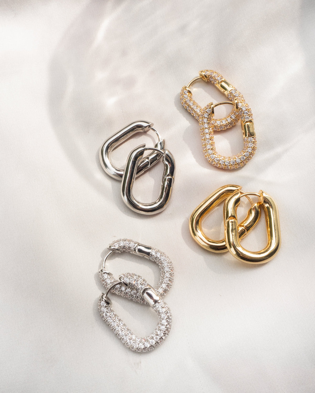 XL Pavé Chain Link Hoops - Silver — alternate angle