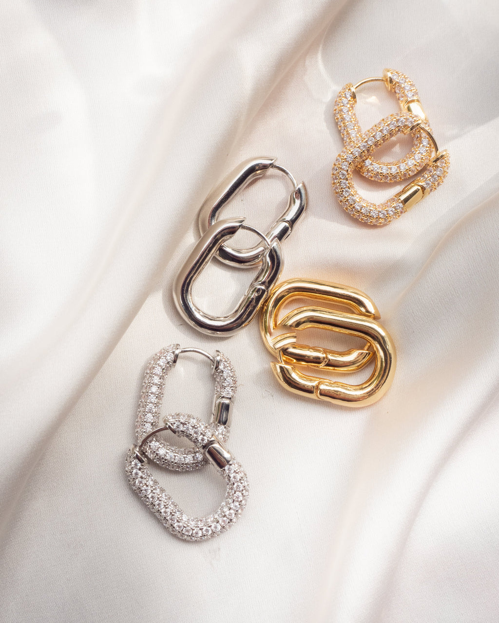 XL Pavé Chain Link Hoops - Silver — alternate view 2