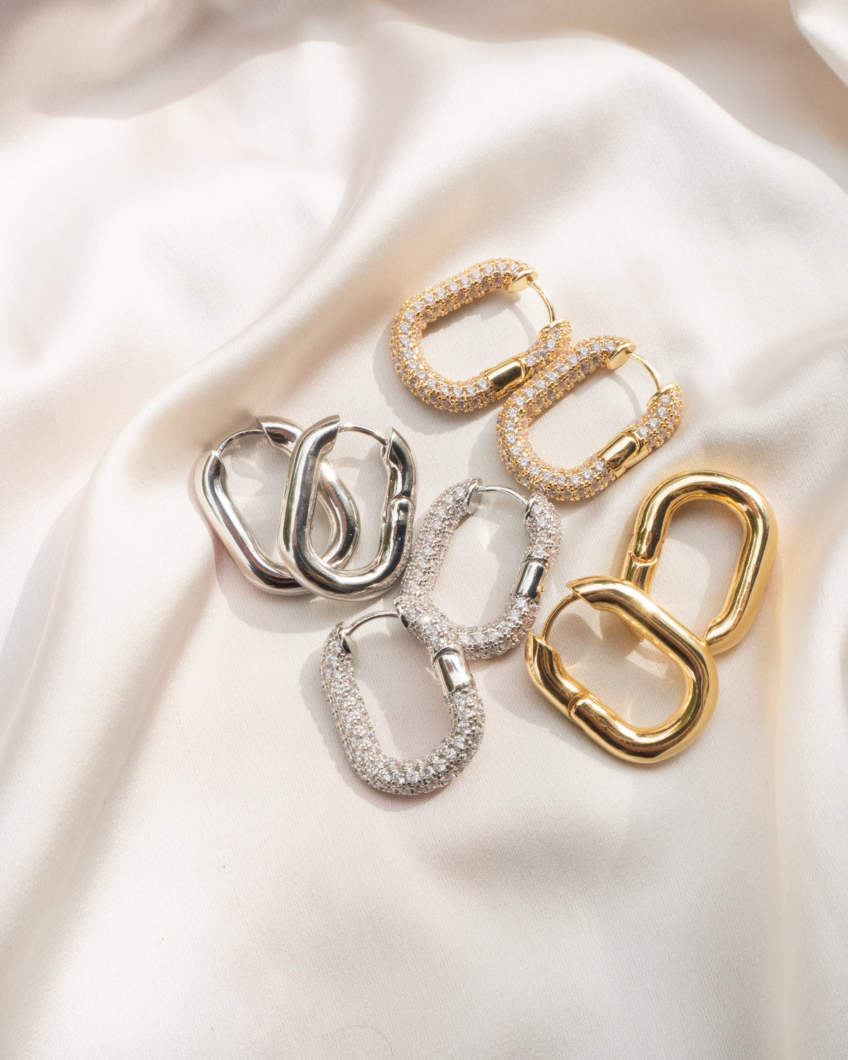 XL Pavé Chain Link Hoops - Silver — alternate angle 2