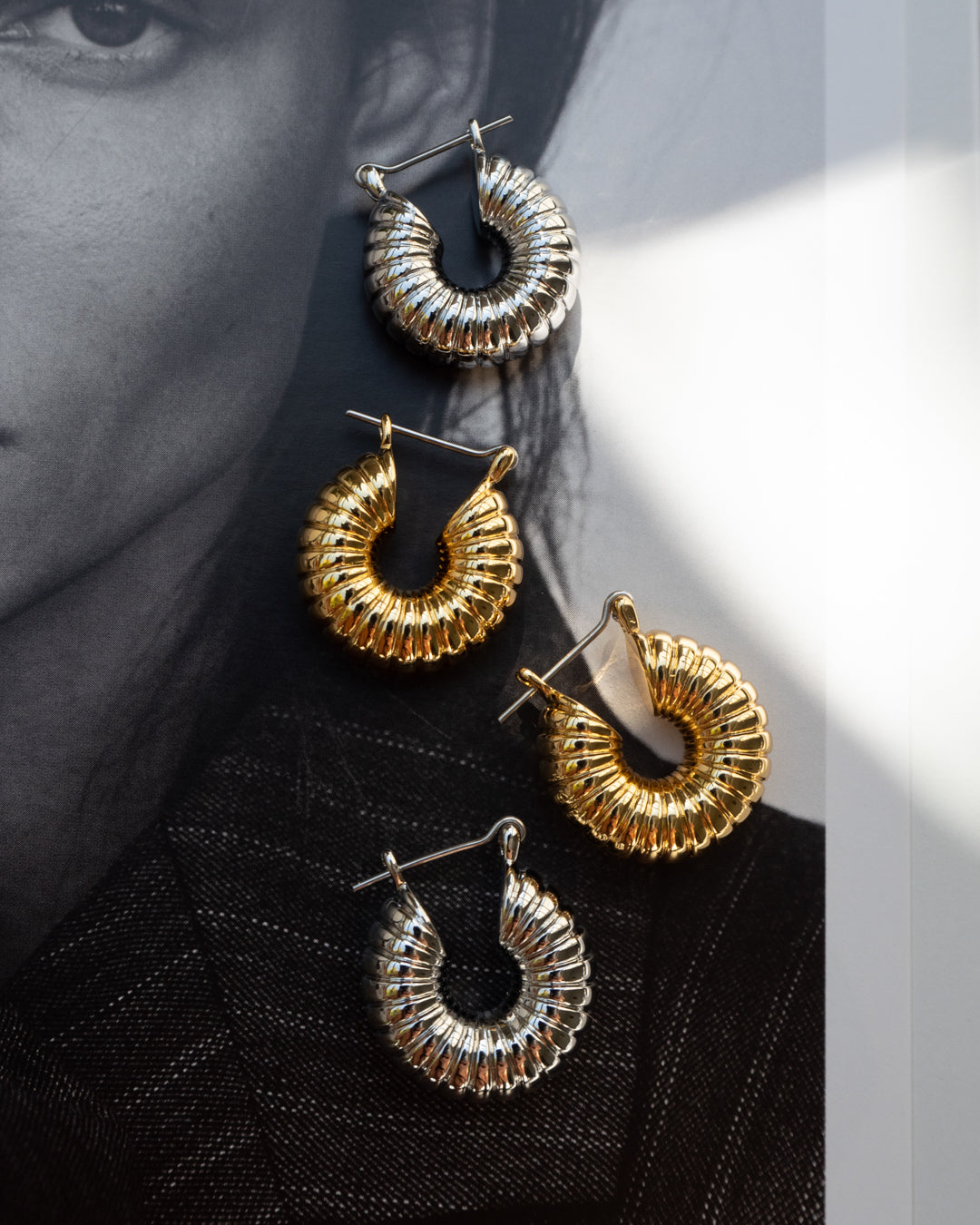 Ridged Mini Donut Hoops - Gold — detail view