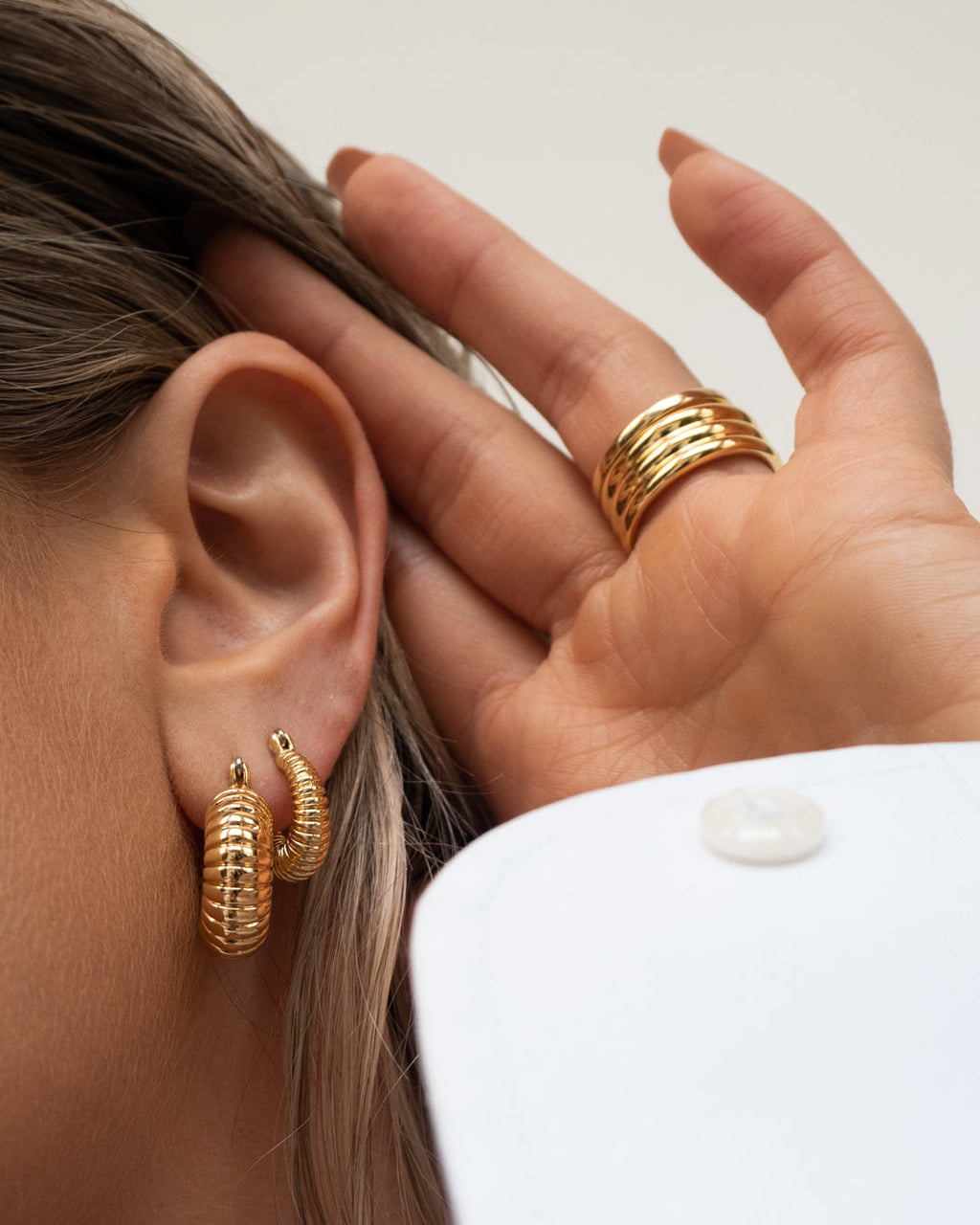 Ridged Mini Donut Hoops - Gold — alternate angle