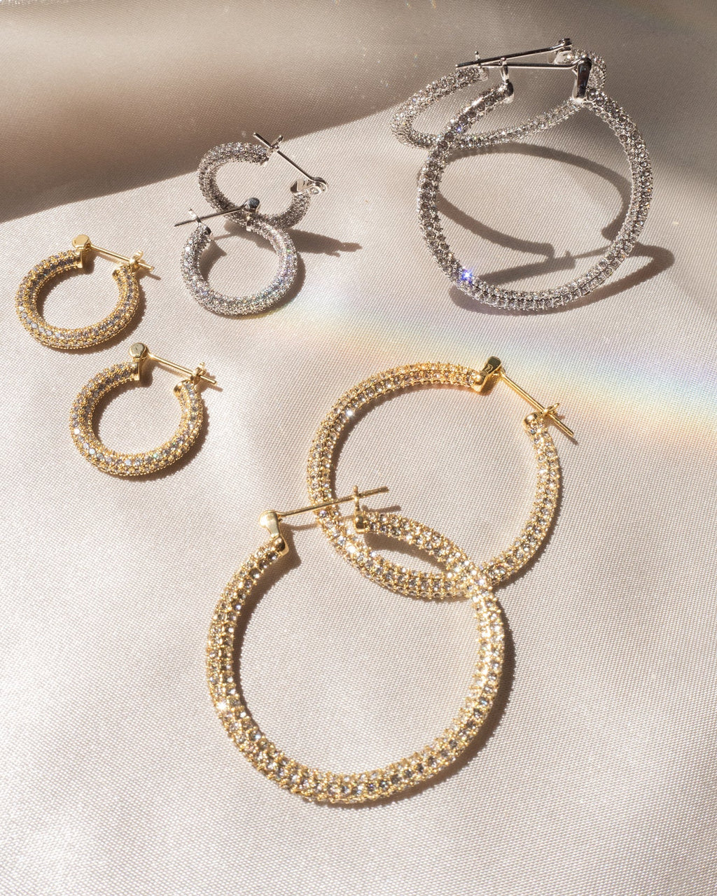 Pavé Baby Skinny Amalfi Hoops - Silver — another angle