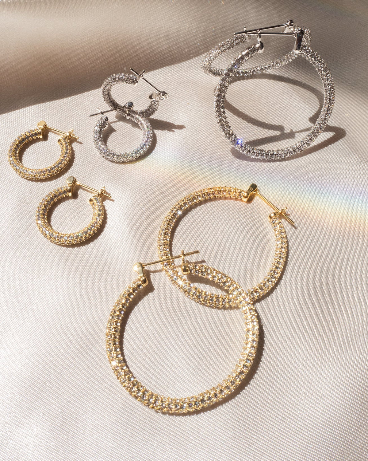 Pavé Baby Skinny Amalfi Hoops - Silver — another angle