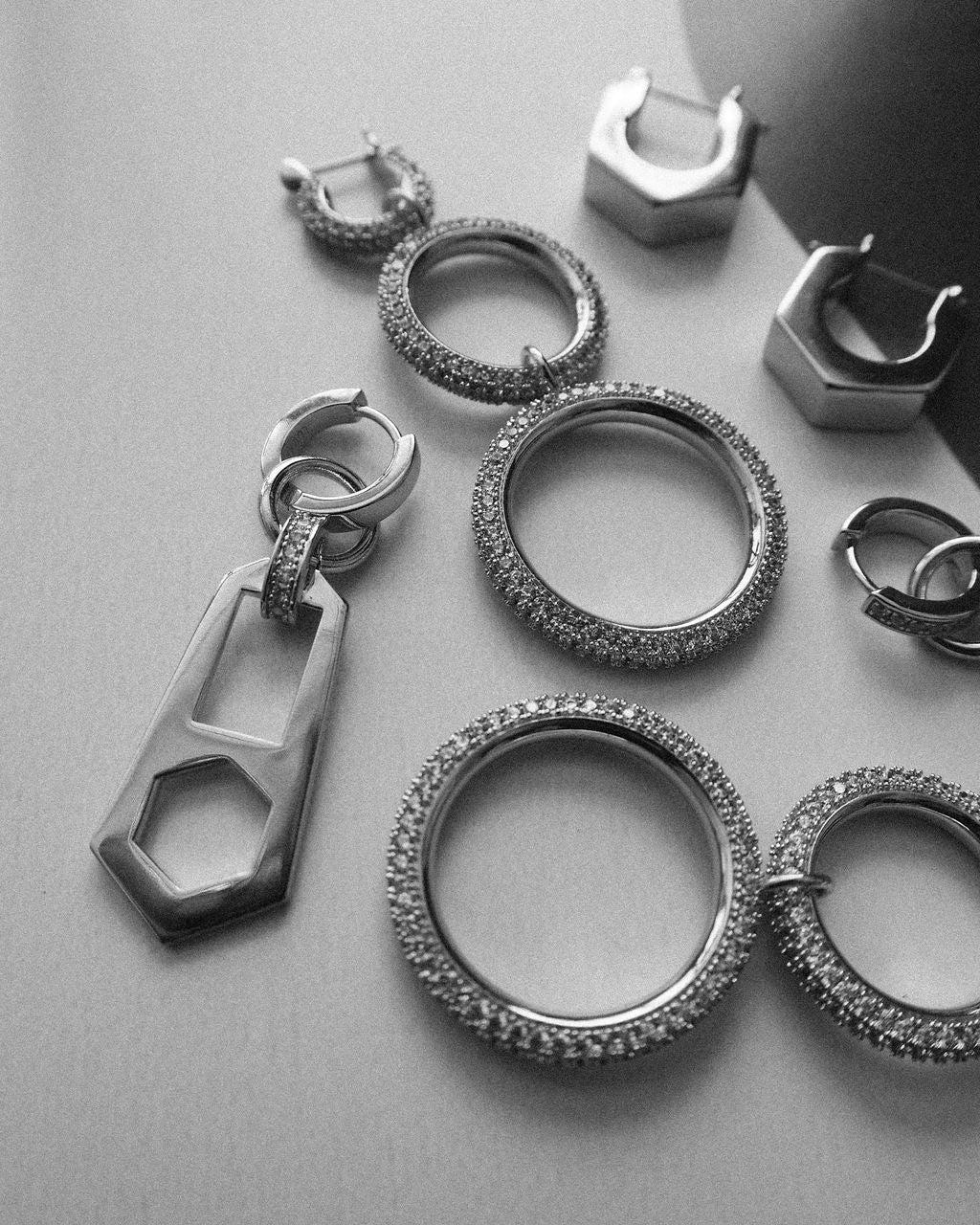 Triple Pavé Hoops - Silver — detail view