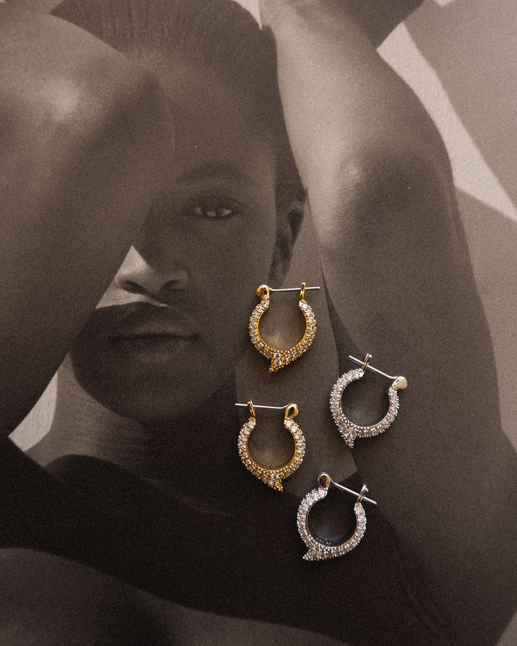 Pavé Thorn Huggies - Silver - Hoops — another angle