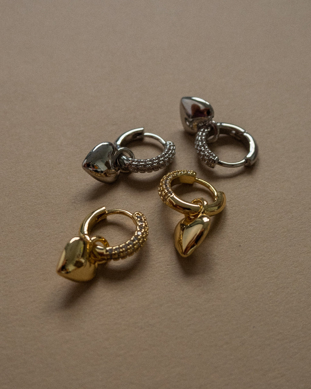 Puffy Heart Huggies - Silver - Earrings — another angle