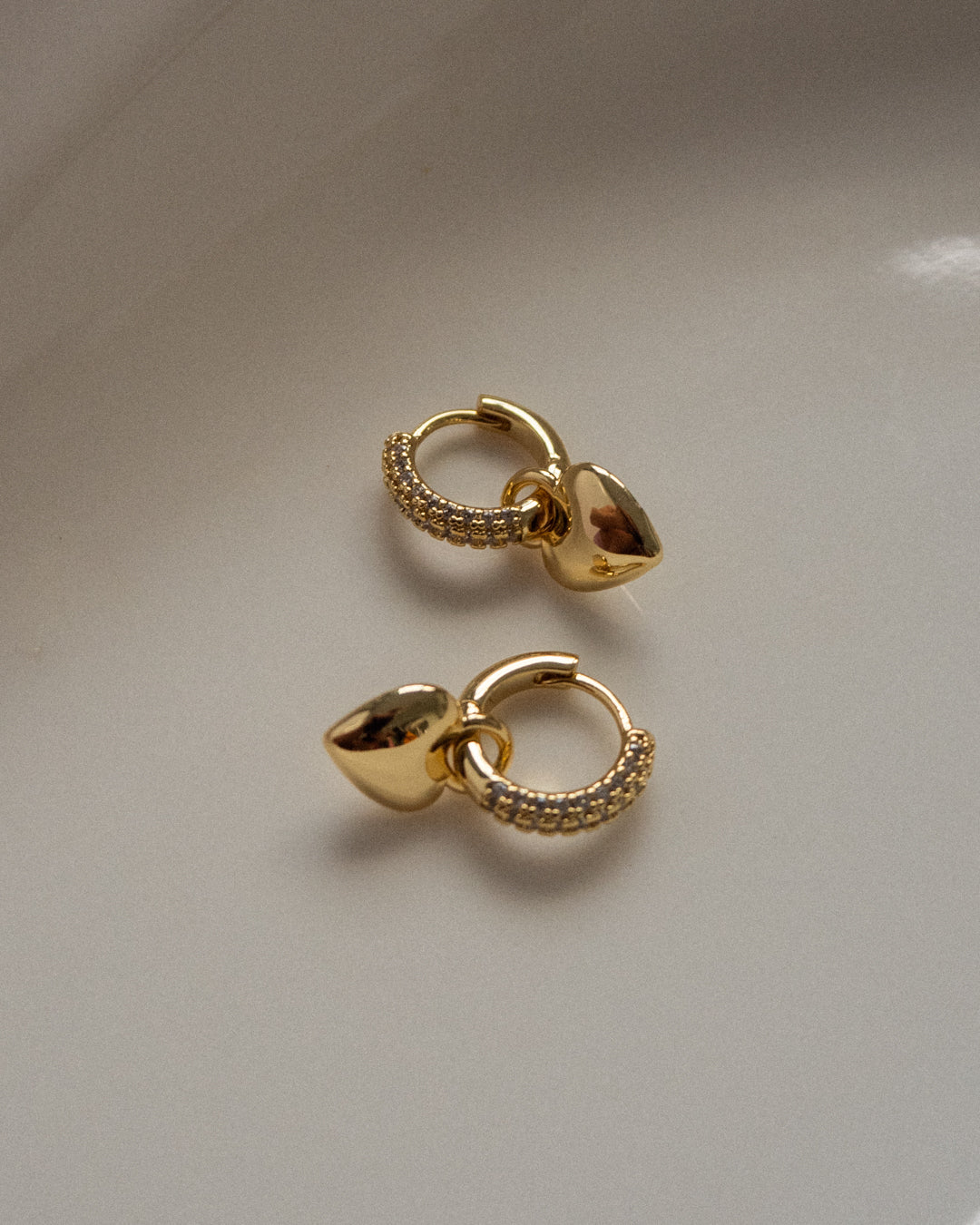 Puffy Heart Huggies - Gold - Earrings — detail view