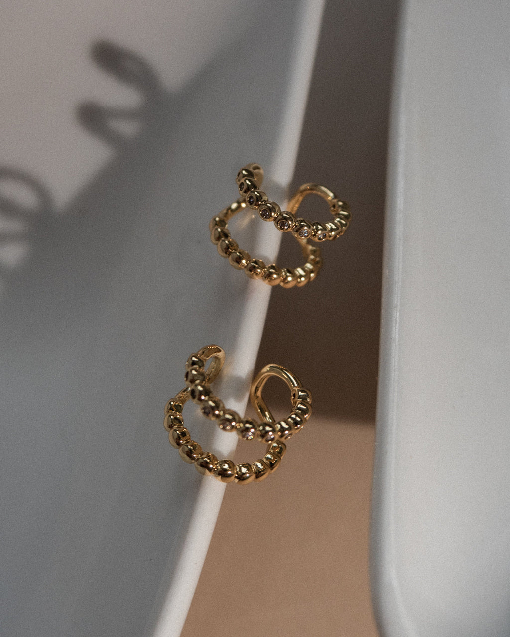 Beaded Diamonte Ear Cuff - Silver - Earrings — alternate angle