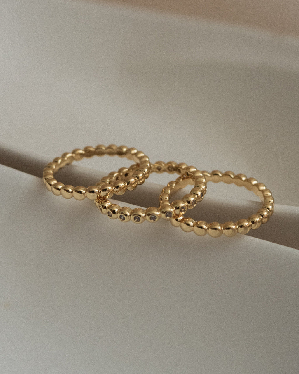 Beaded Diamonte Ring Set - Silver — another angle