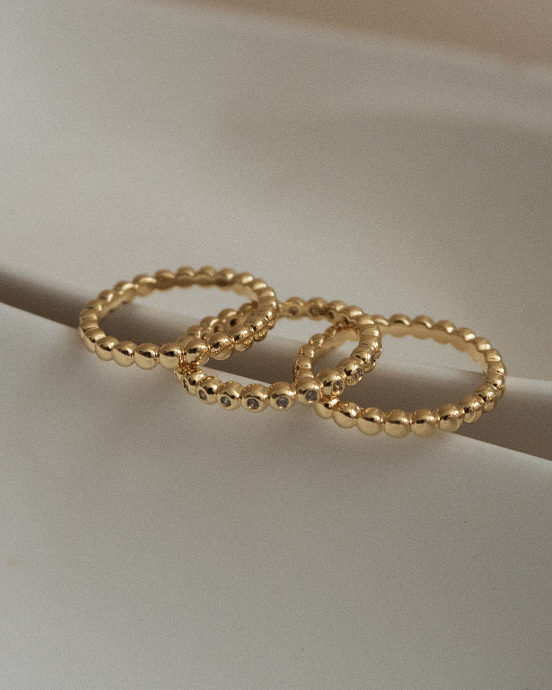Beaded Diamonte Ring Set - Silver — another angle