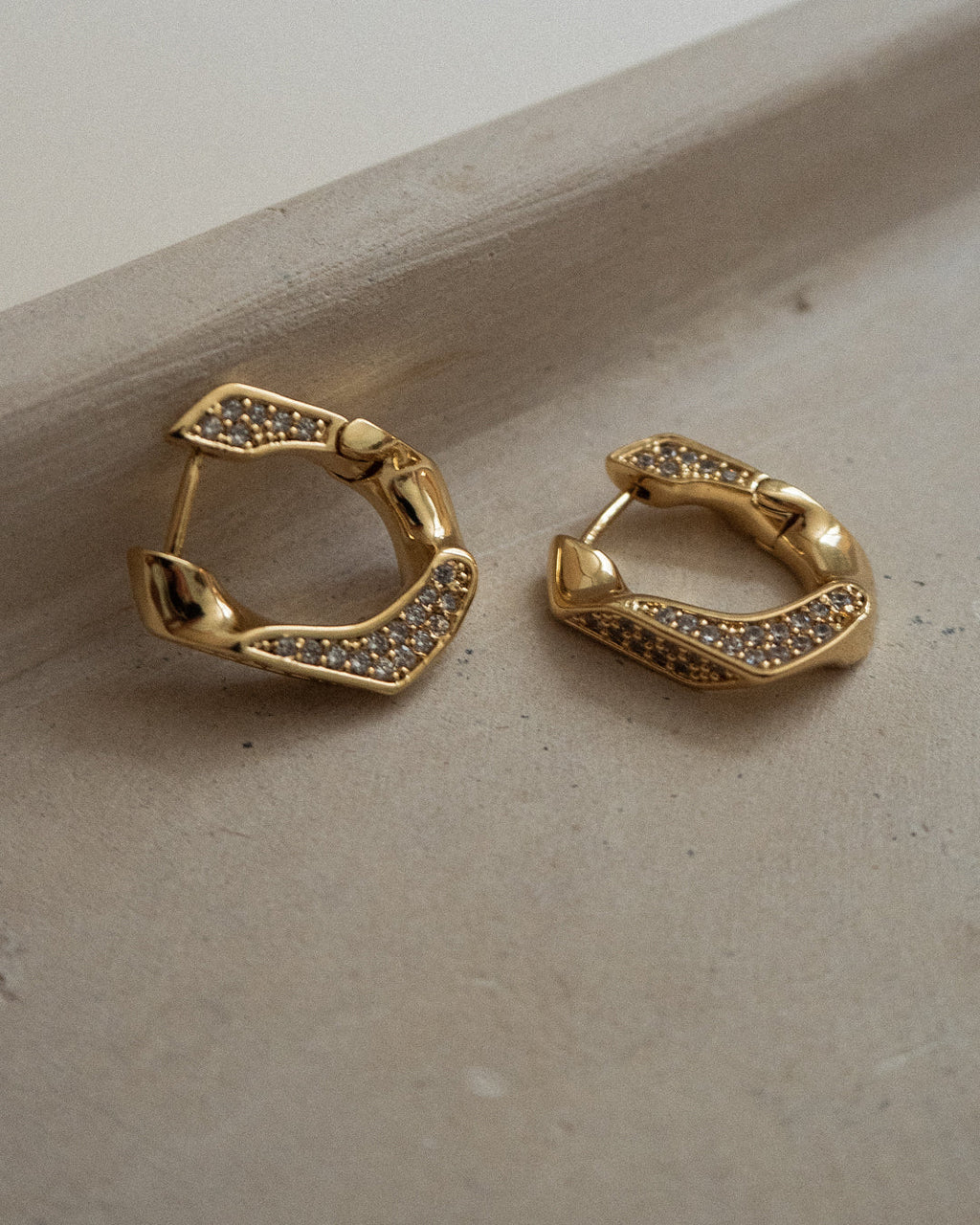 Pavé Cuban Link Hoops - Gold — another angle