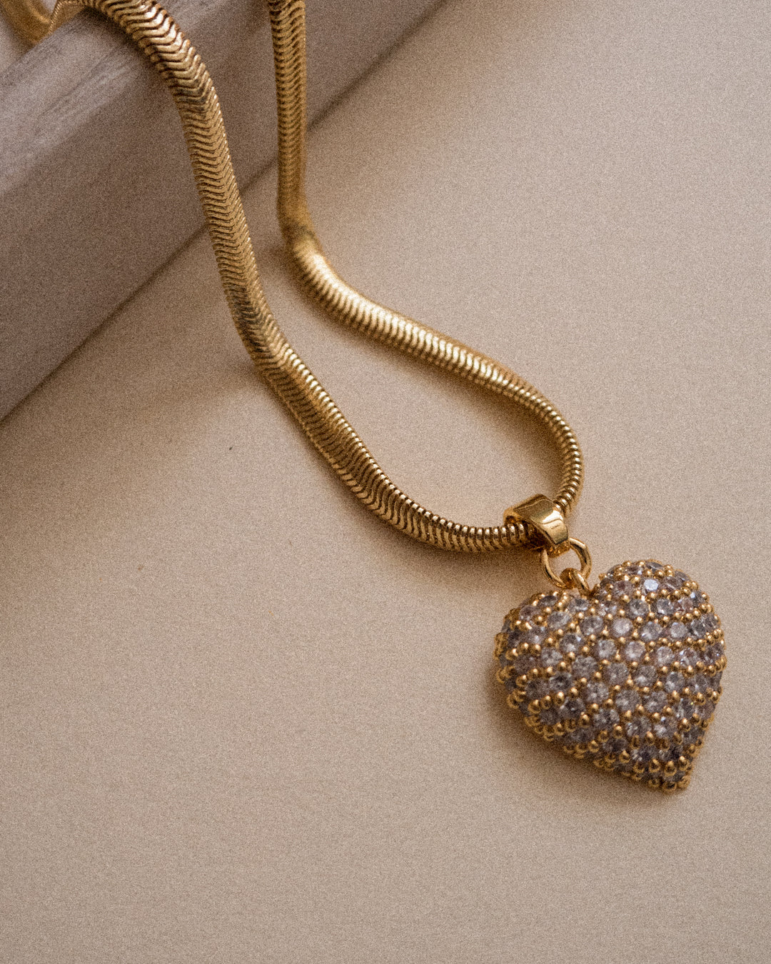 Pavé Puffy Heart Necklace - Gold — detail view