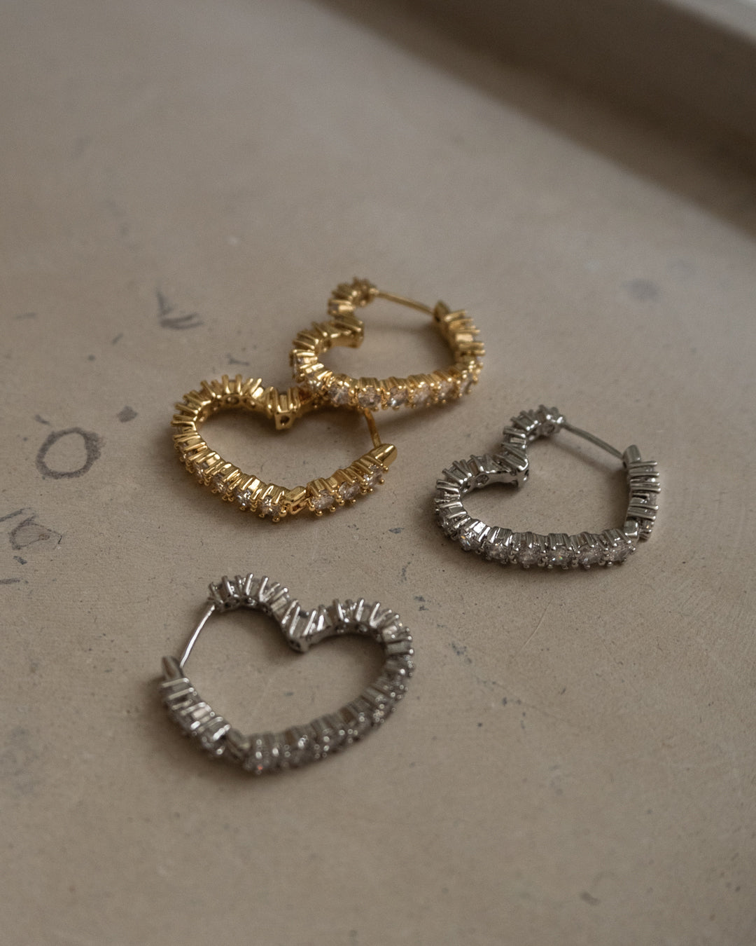 Diamond Heart Bijoux Hoops - Silver — detail view
