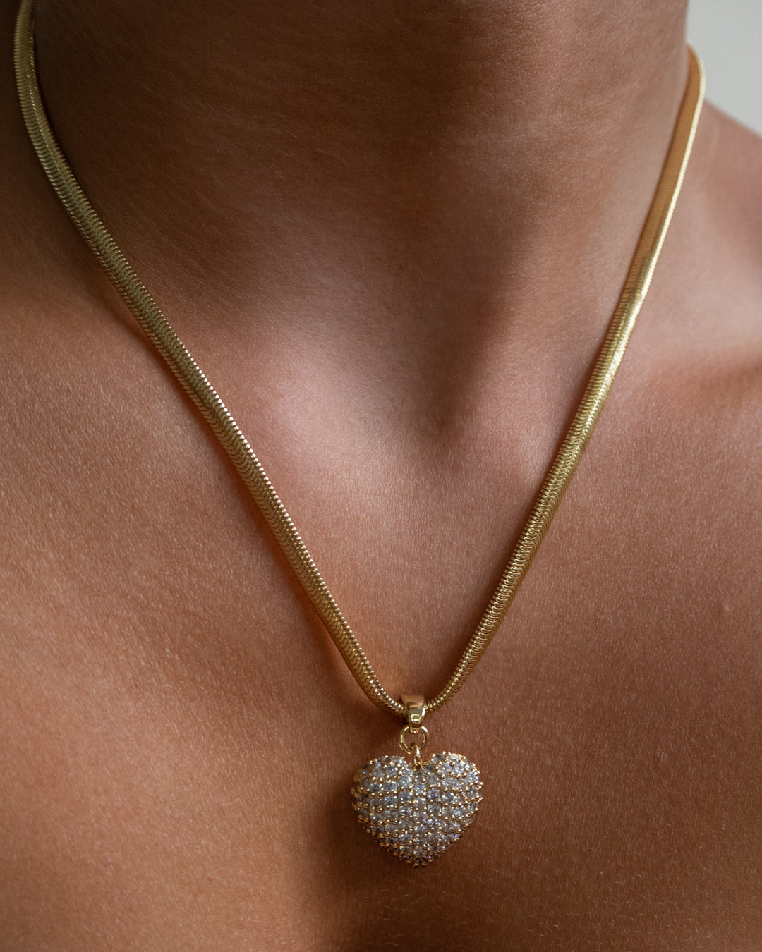 Pavé Puffy Heart Necklace - Gold — alternate view 2