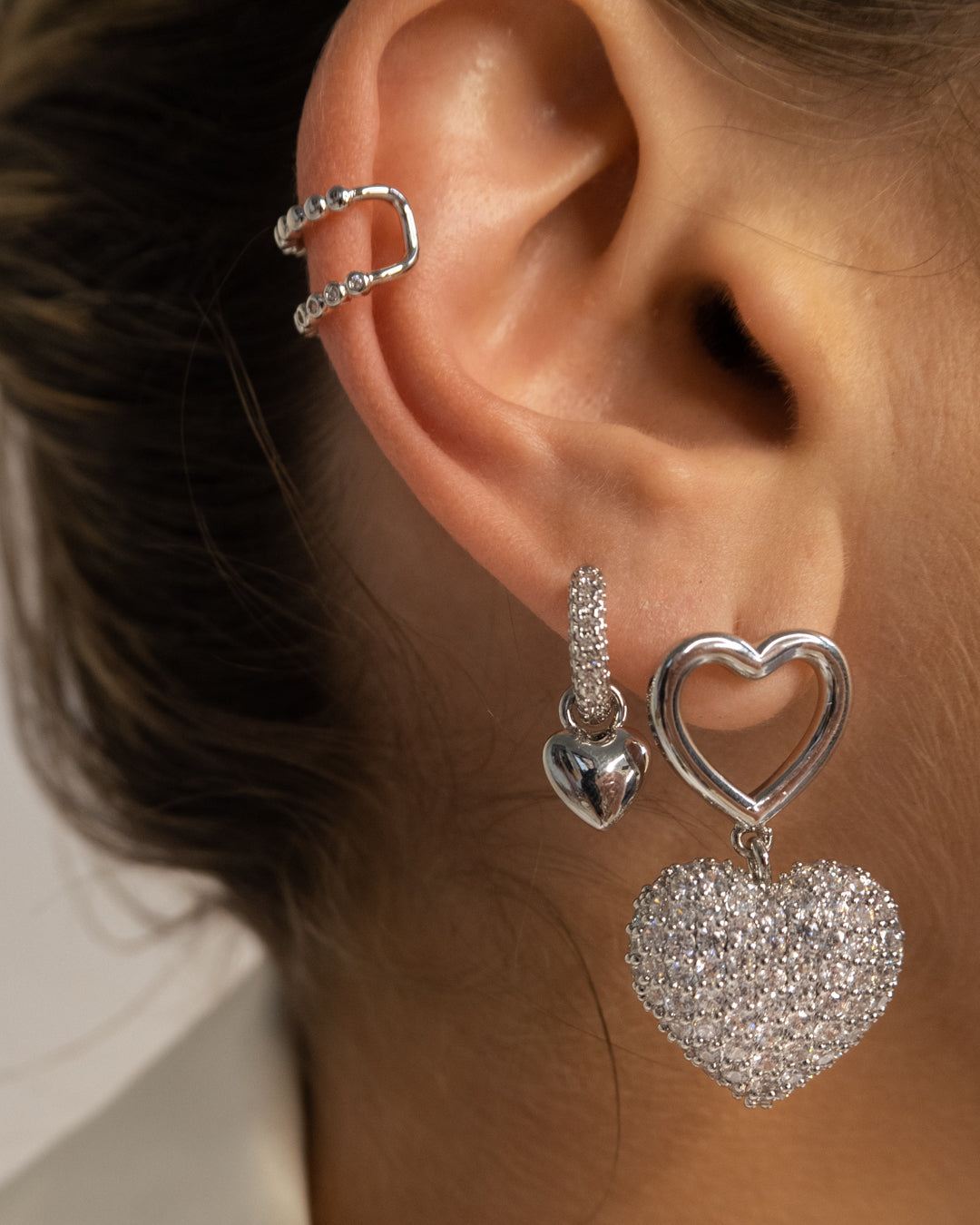 Beaded Diamonte Ear Cuff - Silver - Earrings — detail view