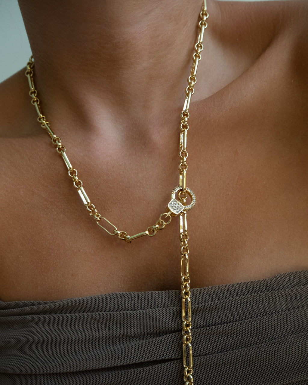 Pavé Clasp Lariat - Gold - Necklaces — alternate view
