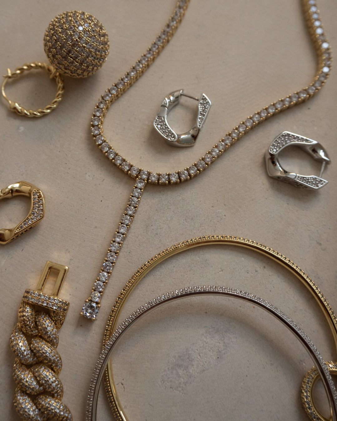 Pavé Cuban Link Hoops - Silver — detail view
