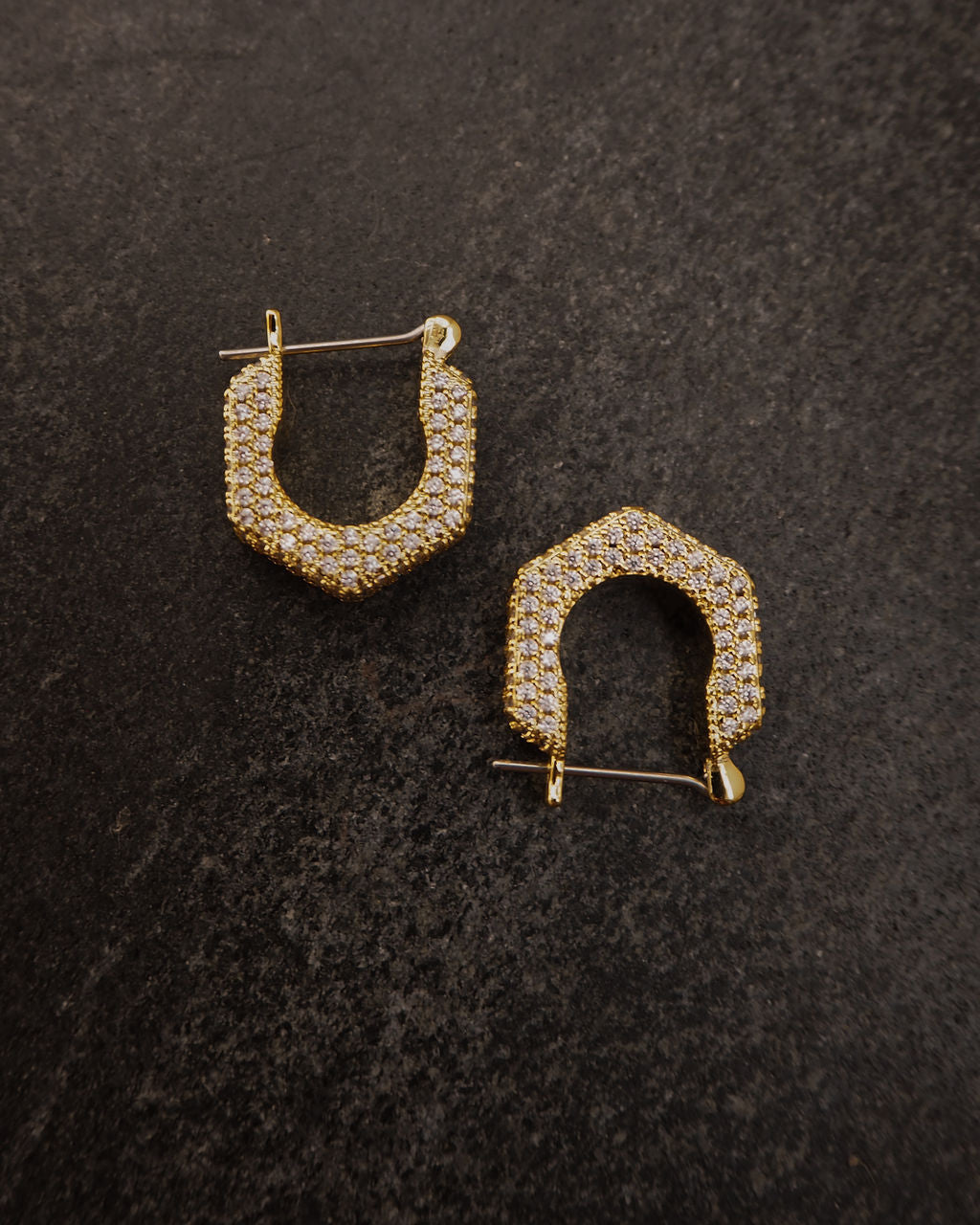 Pavé Hex Bolt Huggies - Gold - Earrings — detail view 2