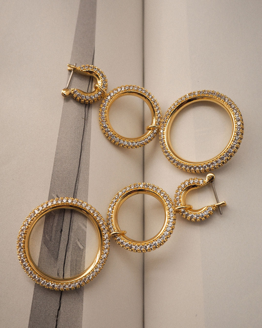 Triple Pavé Hoops - Gold — alternate view 2