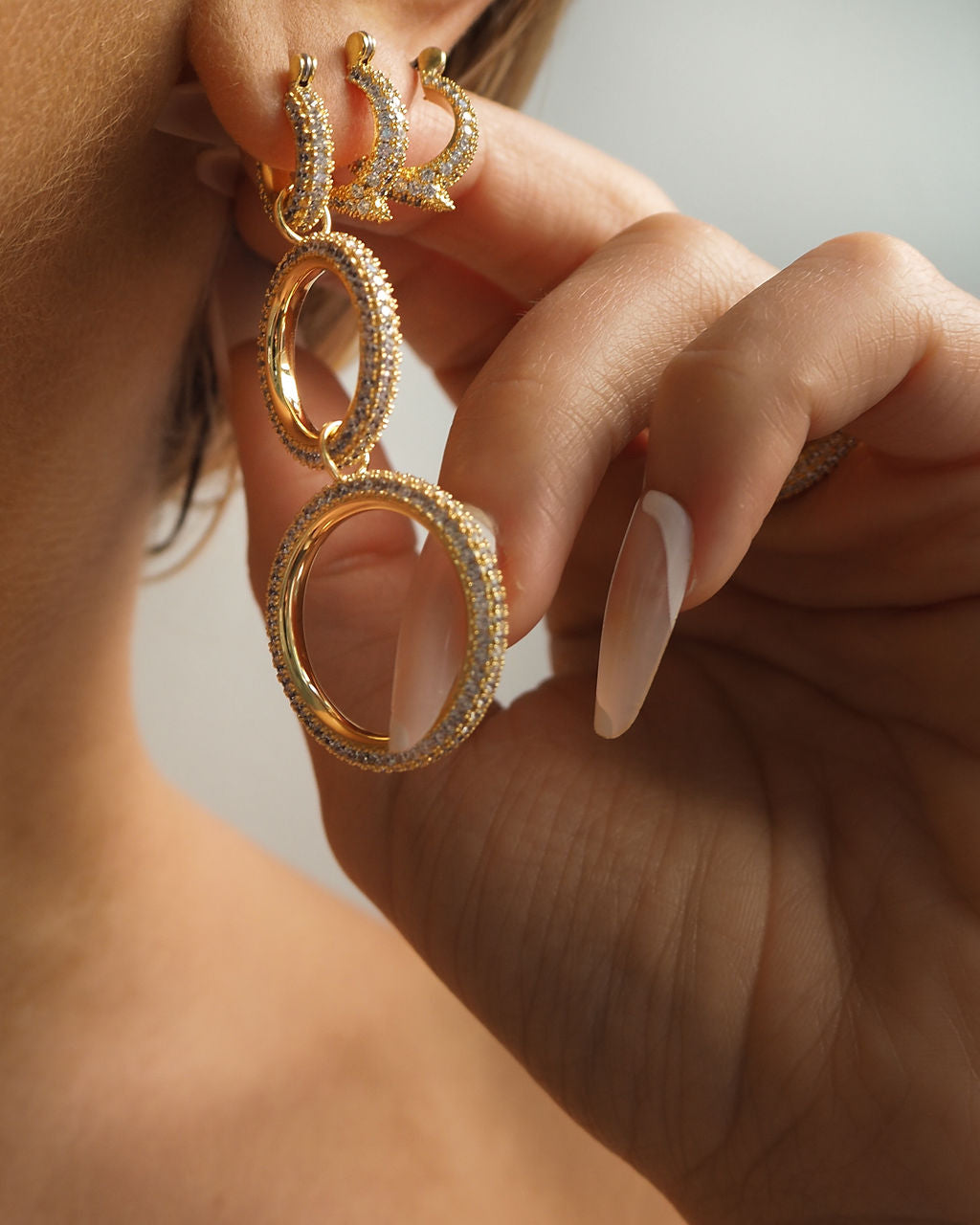Triple Pavé Hoops - Gold — alternate angle 2