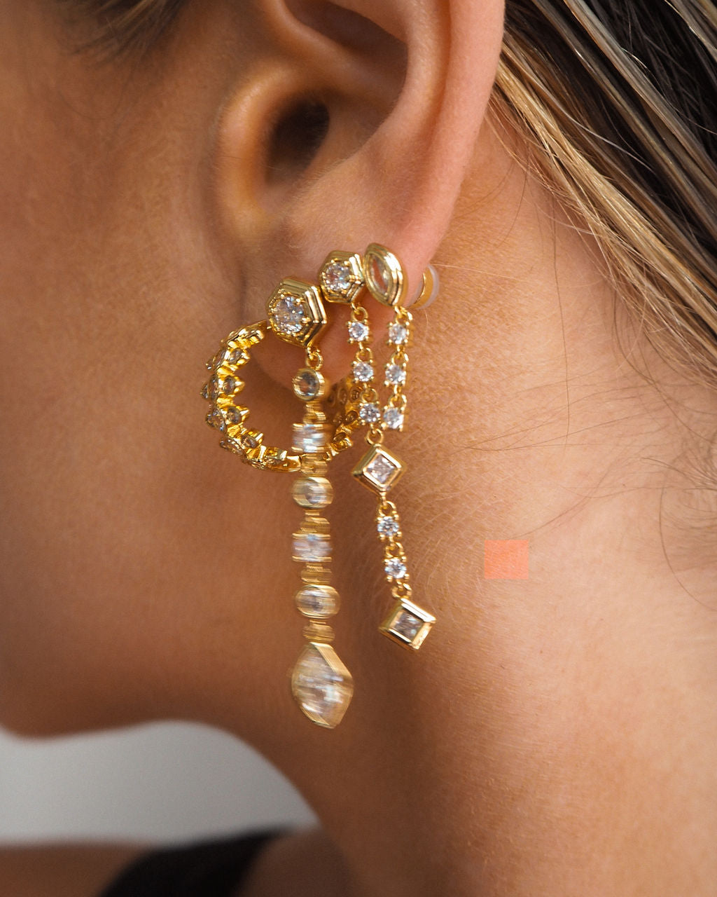 Stellar Bezel Drop Studs - Gold - Earrings — alternate view