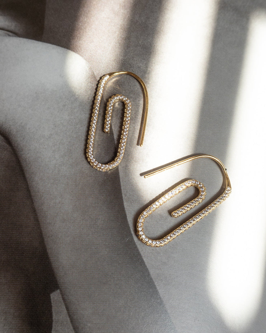 Pavé Paper Clip Earrings - Gold — alternate angle