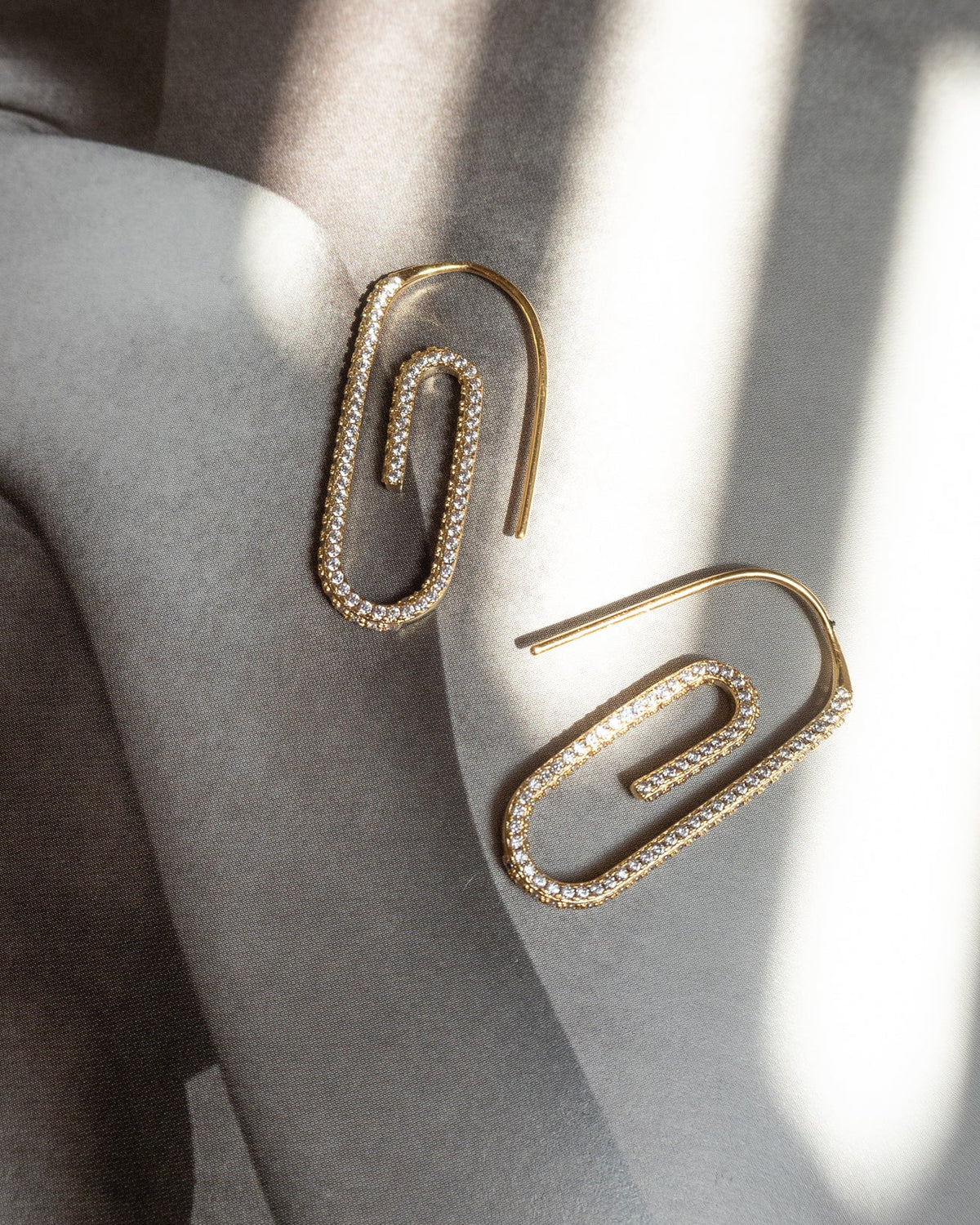 Pavé Paper Clip Earrings - Gold — alternate angle