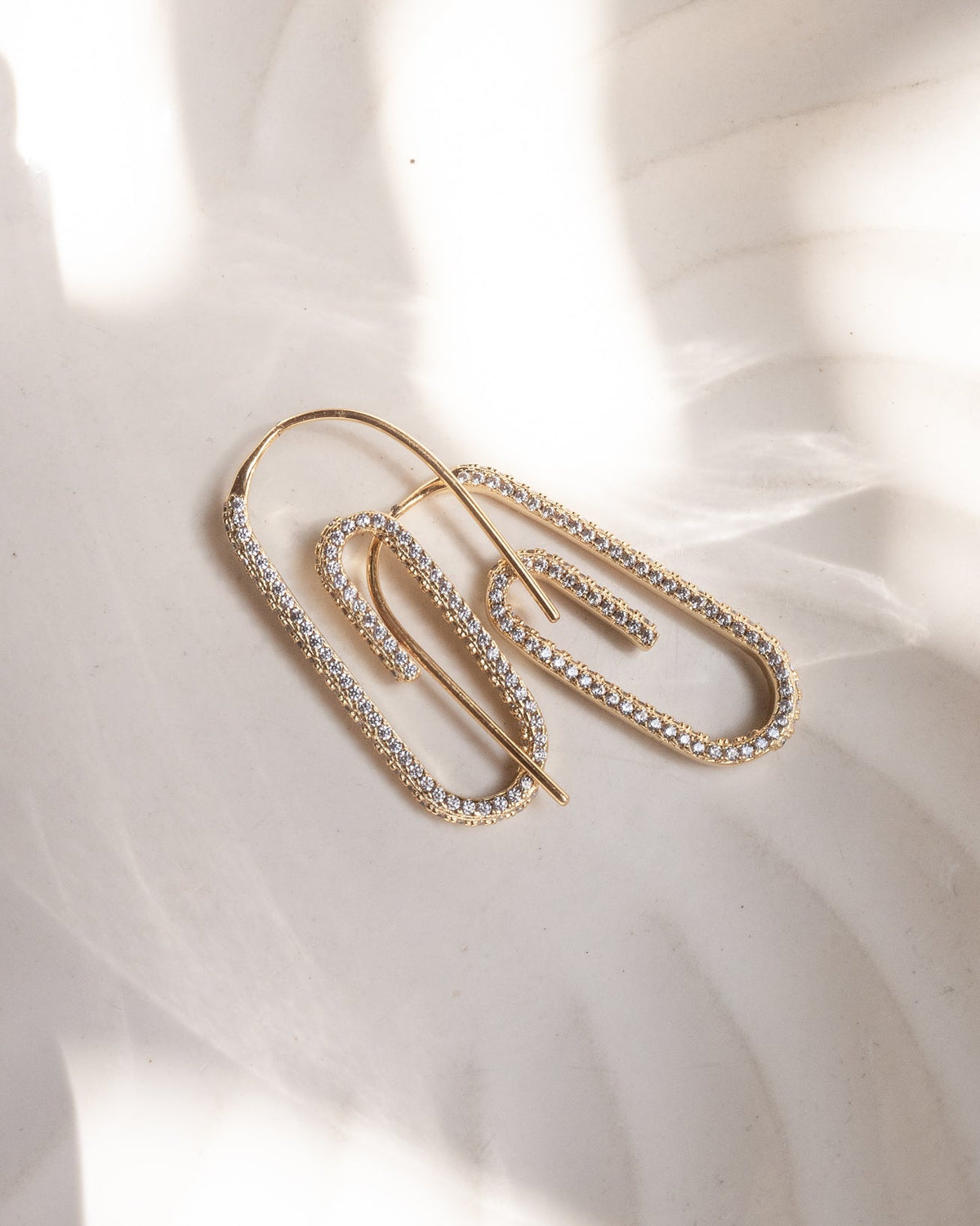 Pavé Paper Clip Earrings - Gold — detail view