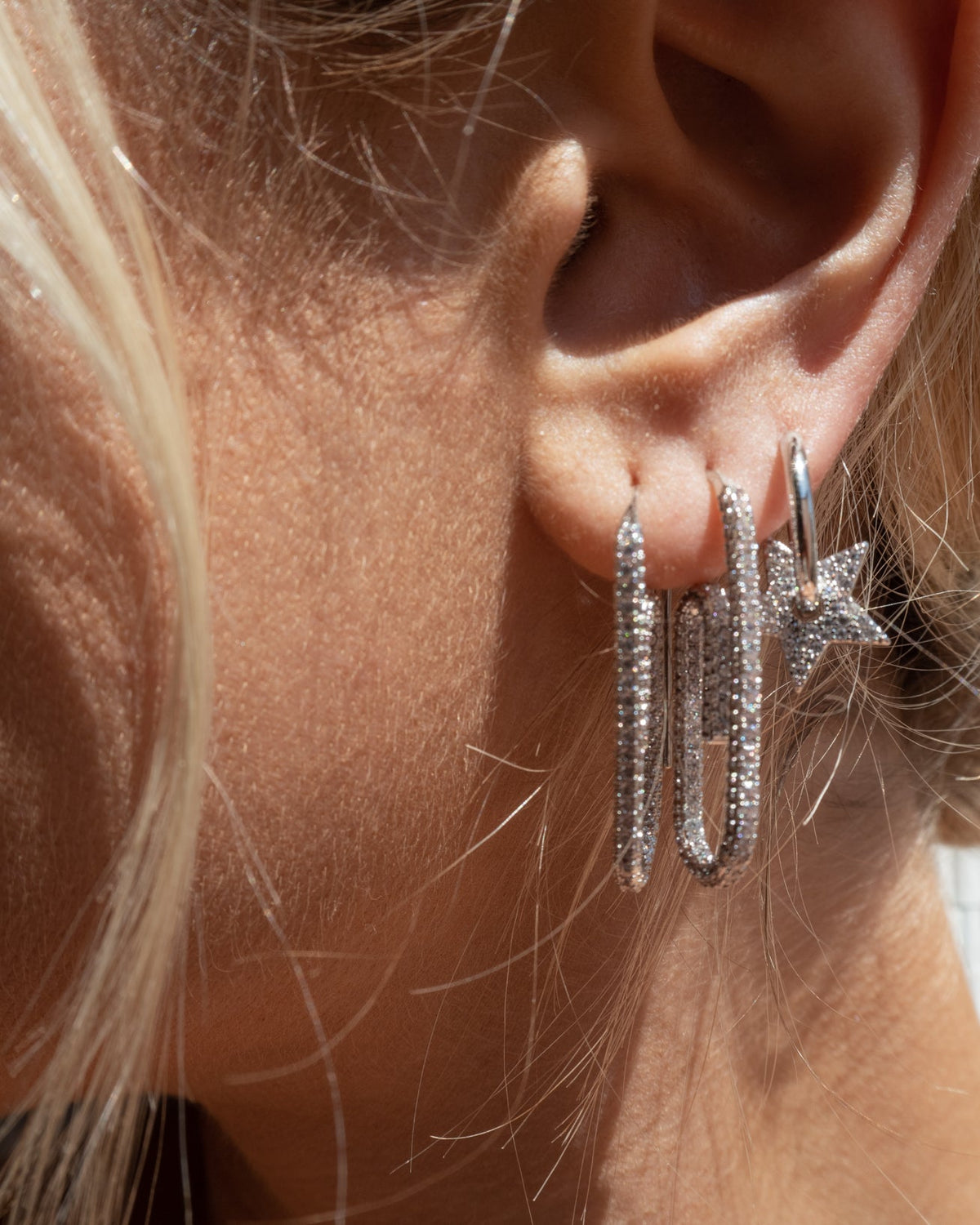 Pavé Paper Clip Earrings - Silver — another angle