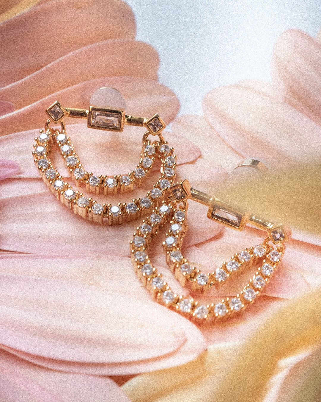 Baguette Hanging Chain Studs - Gold — detail view