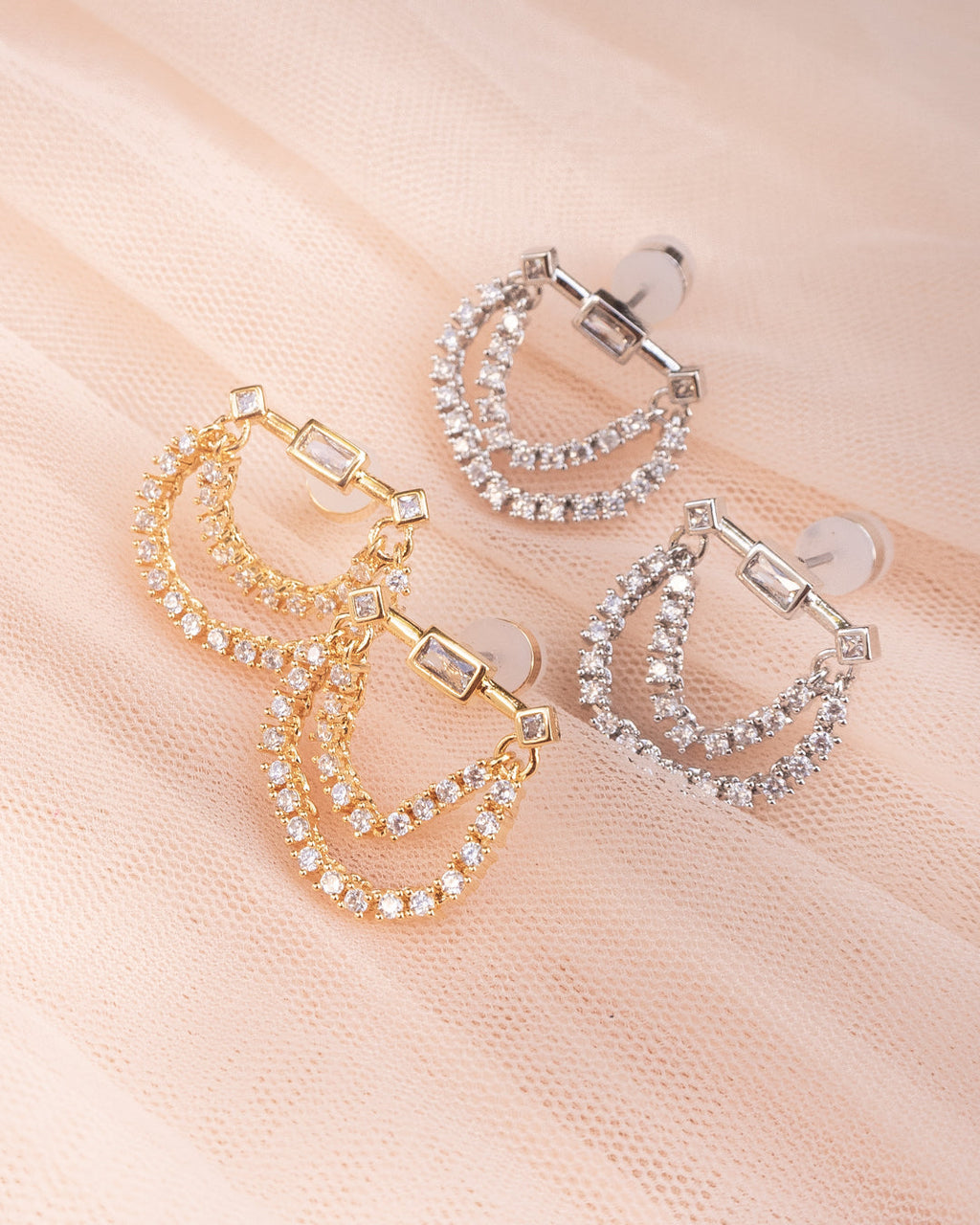 Baguette Hanging Chain Studs - Gold — alternate view 2