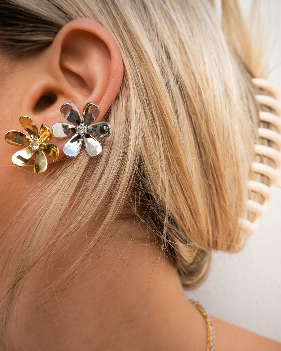 Daisy Statement Studs - Silver - Earrings — alternate angle