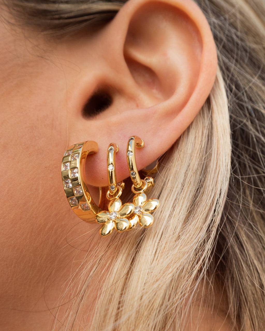 Diamonte Daisy Hoops - Silver — alternate angle