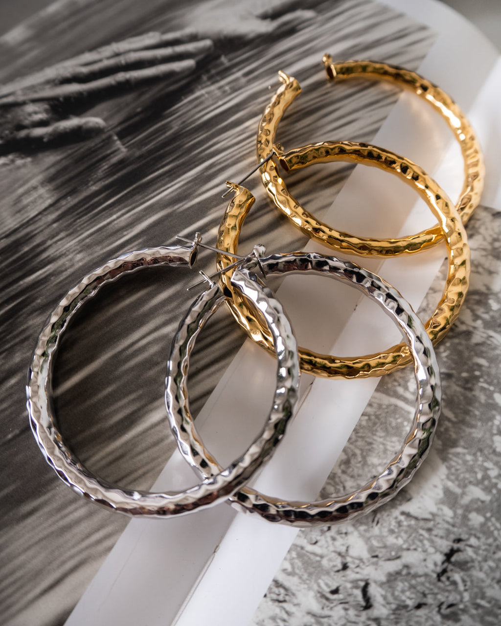 Hammered Amalfi Hoops - Silver — detail view